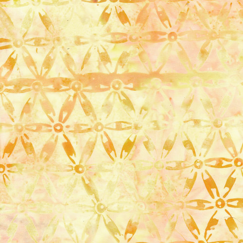 Island Batik Fabrics Peach Blossom Claudia Pfeil Floral Hexies Yellow Parchment