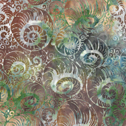 Island Batik Fabrics Peach Blossom Claudia Pfeil Abstract Nautilus Multi Red Blue Dusty
