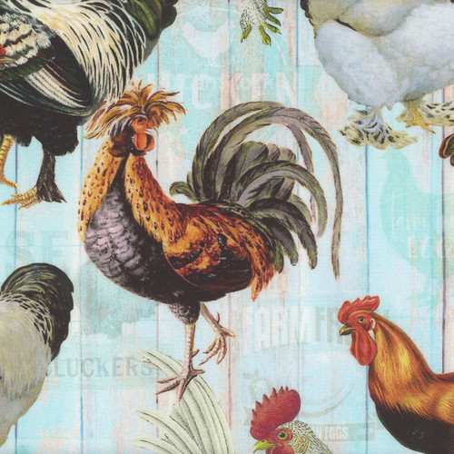 Timeless Treasures Fabrics Spring Chicken Chickens On Faded Fence Multi