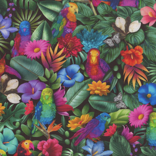 Fabrics Day of the Dead Family Album  Artist Flowers Parrots Palms