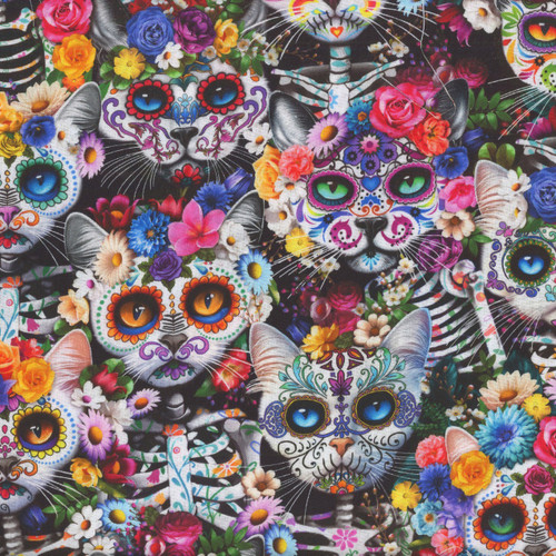 Timeless Treasures Fabrics Day of the Dead Family Album Multi Packed Cat And Florals