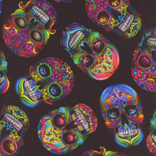Timeless Treasures Fabrics Day of the Dead Family Album Black Sugar Skulls