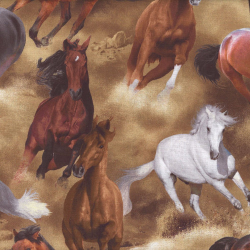 Timeless Treasures Fabrics Wild Horses Natural Running Horses