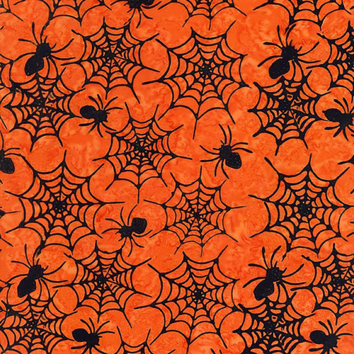 Timeless Treasures Fabrics Haunted Tonga Batiks Orange Spiders