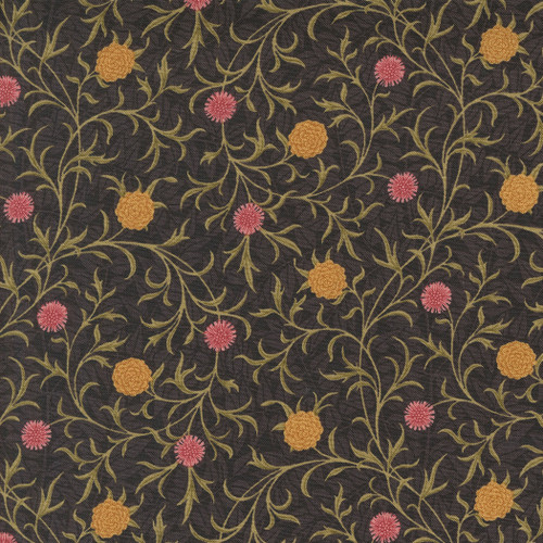 Moda Fabrics William Morris Morris Manor Barbara Brackman Scroll Ebony Black