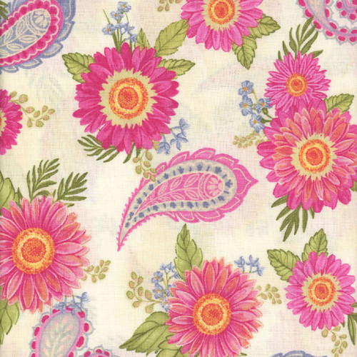 Wilmington Prints Paisley Punch Danielle Leone Cream Sunflowers Daisies and Paisleys Allover