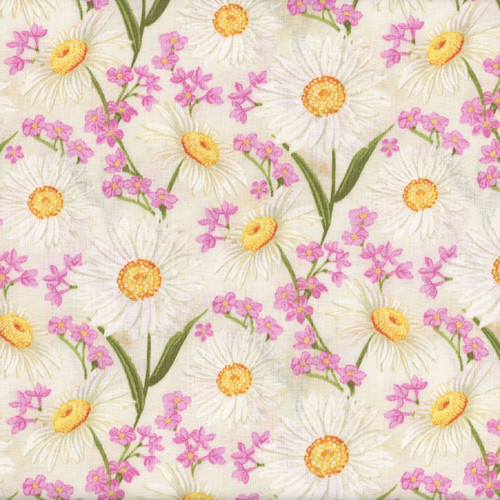 Wilmington Prints Paisley Punch Danielle Leone Cream Pink Blue Daisies Allover