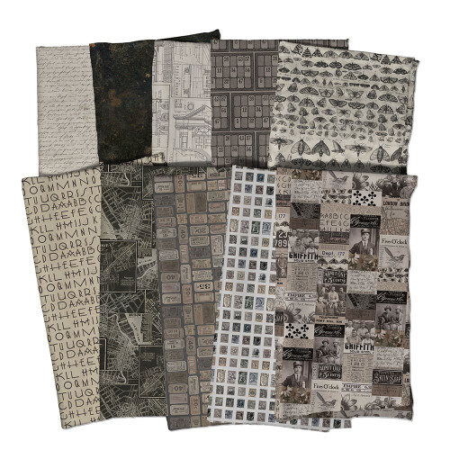 FreeSpirit Fabrics Charcoal Palette by Tim Holtz Eclectic Elements 10 Charcoal Grey Fat Quarters
