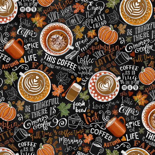 Timeless Treasures Fabrics Rise and Grind Pumpkin Spice Tossed Coffee