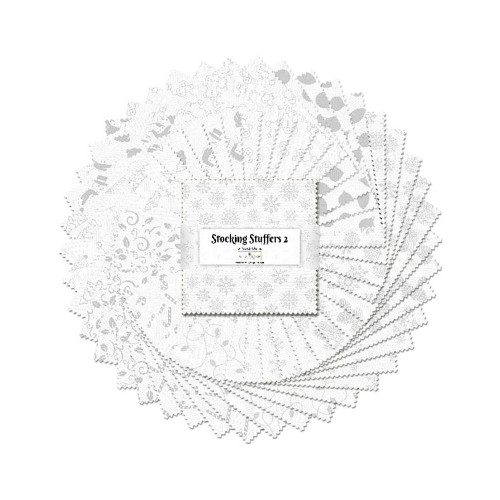 Wilmington Prints Stocking Stuffers 2 Christmas White On White 5 Karat Gems Charm Squares Five Inch