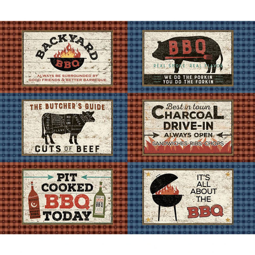 Clothworks Fabrics Backyard BBQ 36 Inch Placemat Panel Blue Red Brown