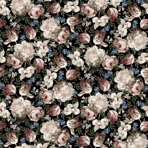 Studio E Fabrics Garden Symphony  Midnight Black Cream Midnight Floral 108 Inch Wide Quilt Backing