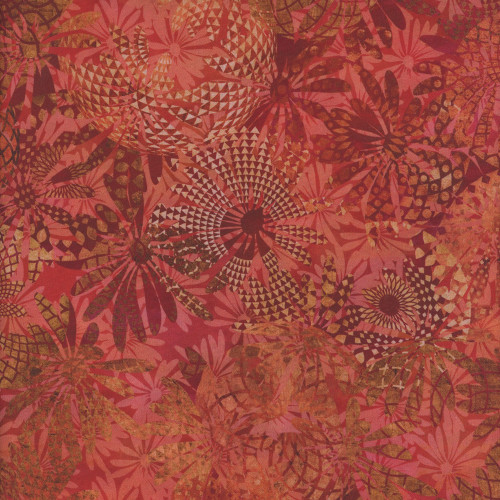 In The Beginning Fabrics Allure Jason Yenter Red Exotic Flower Blooms Collage