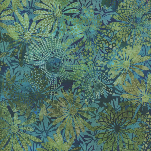 In The Beginning Fabrics Allure Jason Yenter Blue Exotic Flower Blooms Collage