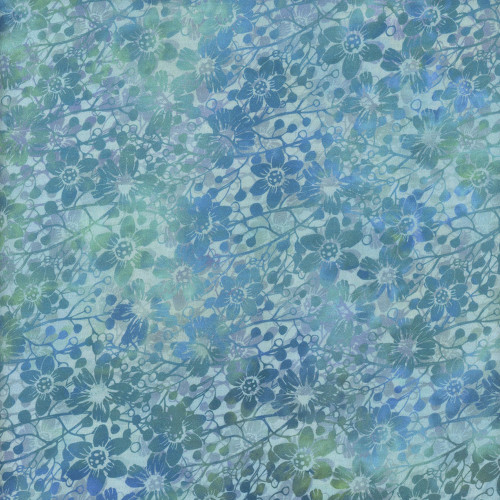 In The Beginning Fabrics Allure Jason Yenter Blue Clematis Flowers Foliage