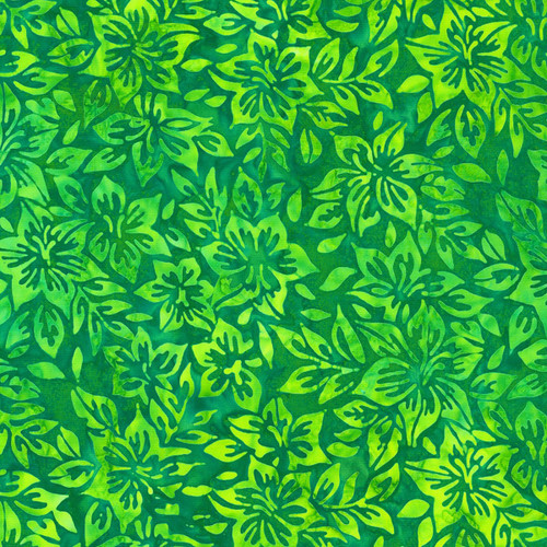 Robert Kaufman Tropical Haven Artisan Batiks Gecko Green Hibiscus Blooms