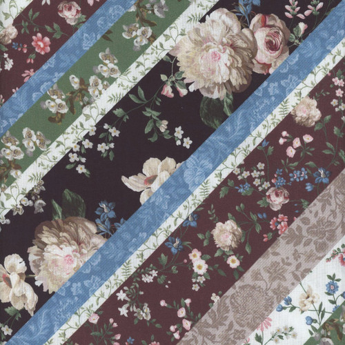 Studio E Fabrics Art Of Midnight Black Cream Multi Width Diagonal Floral Stripe