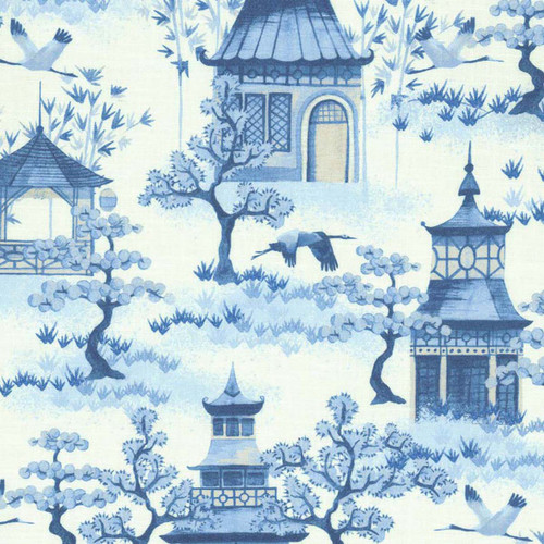 Covington Fabrics Kinjo Bluebell Blue Oriental Garden Toile