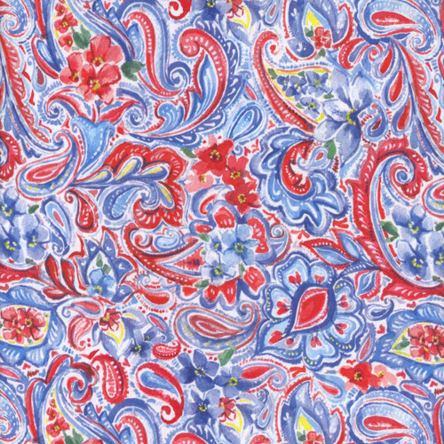 Blank Quilting Fabrics Lucky Stars Blue Packed Flowers and Paisley