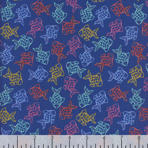 Blank Quilting Fabrics Along The Coast Navy Blue Tossed Fish
