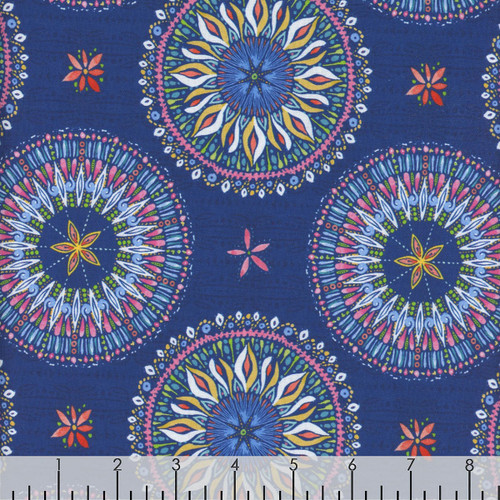 Blank Quilting Fabrics Along The Coast Navy Blue Spaced Mandalas