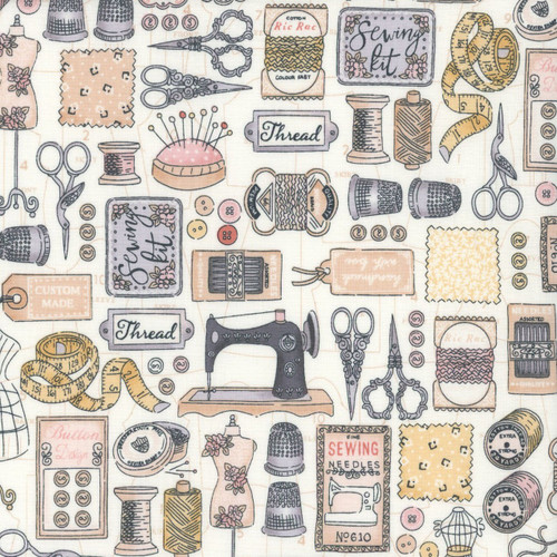 Andover Makower Fabrics Atelier Vintage Sewing Cream Couture Sewing