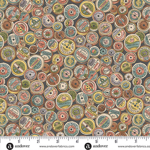Andover Makower Fabrics Atelier Vintage Sewing Grey Thread Spool Mille Fiori