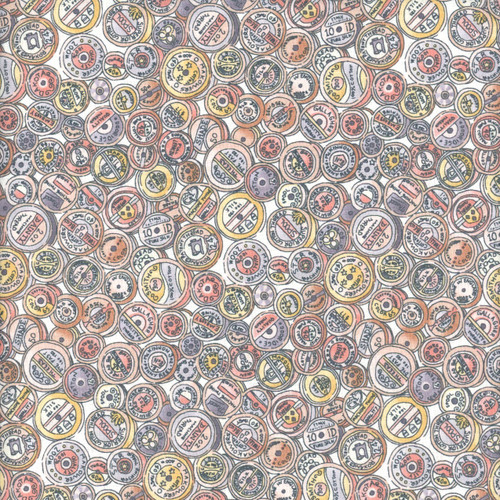 Andover Makower Fabrics Atelier Vintage Sewing Taupe Cream Thread Spool Mille Fiori
