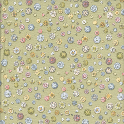 Andover Makower Fabrics Atelier Vintage Sewing Green Buttons