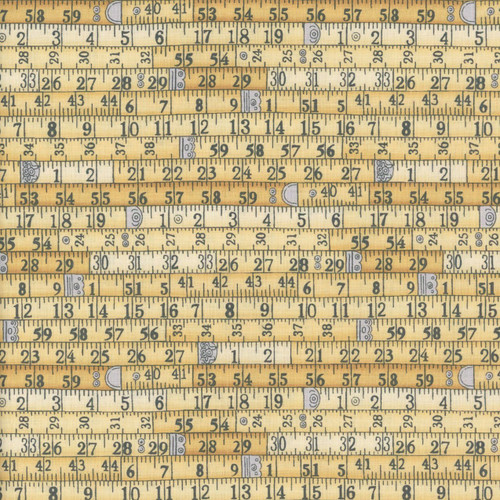 Andover Makower Fabrics Atelier Vintage Sewing Yellow Measuing Tape Stripe