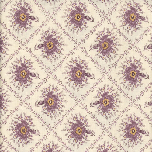Andover Fabrics Wildflower Cottage Renee Nanneman Purple Cream Floral Lattice