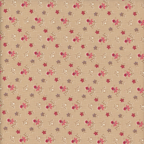 Andover Fabrics Wildflower Cottage Renee Nanneman Tan Red Tossed Tulips