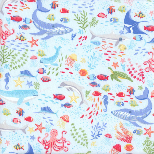 Andover Makower Fabrics Deep Blue Sea Blue Ocean Creatures