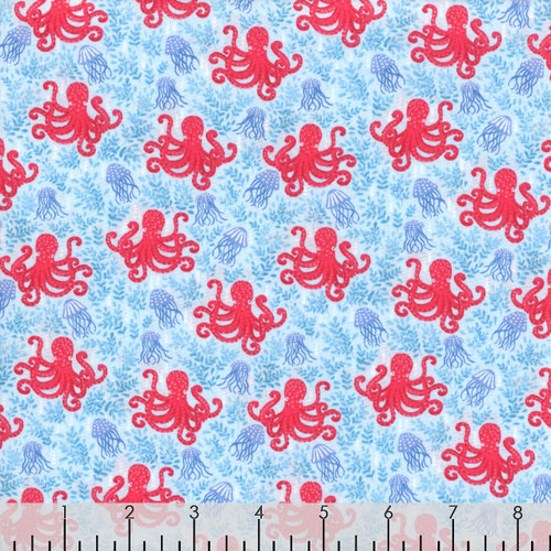 Andover Makower Fabrics Deep Blue Sea Blue Octopus and Jellyfish