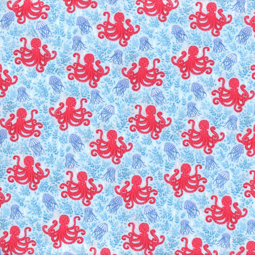 Andover Makower Fabrics Deep Blue Sea Blue Octopus and Jellyfish