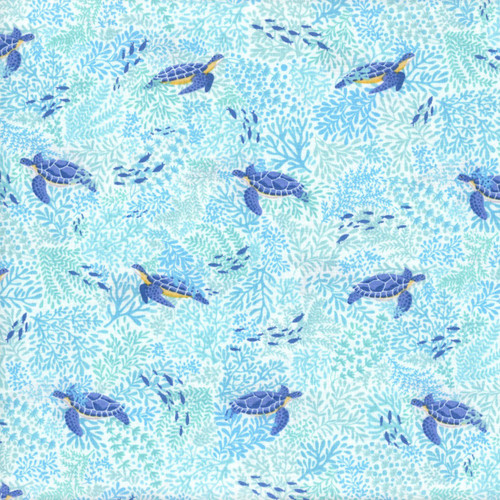 Andover Makower Fabrics Deep Blue Sea White Sea Turtles