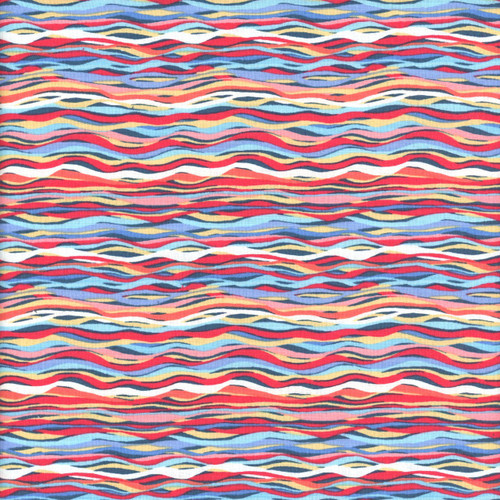 Andover Makower Fabrics Deep Blue Sea Navy Red Yellow Wave Stripe