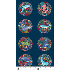 Andover Makower Fabrics Deep Blue Sea Blue Ocean Life Panel