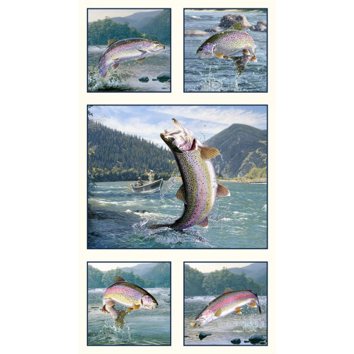 Elizabeth's Studio Fabrics Tight Lines Trout Fishing Panel