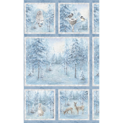 Wilmington Prints Woodland Frost Lisa Audit Snow Winter Animals Panel 24 Inch