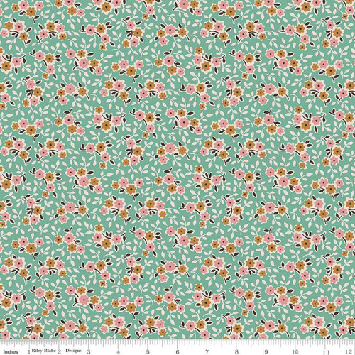 Riley Blake Fabrics Gentler Times Lori Holt Cherish Floral Seaglass Green