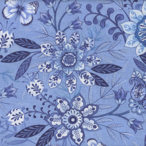 Wilmington Prints Fabrics Blooming Blue Danielle Leone Large Floral All Over Medium Blue