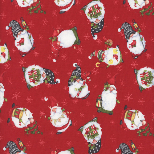 Wilmington Prints Baby It's Gnomes Out Susan Winget Tossed Gnomes Red