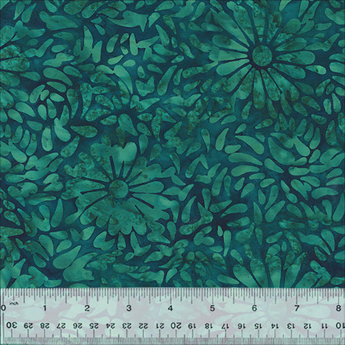 Windham Fabrics Anthology Batiks Oasis Jacqueline de Jonge Dark Teal Blue Daisy Petals