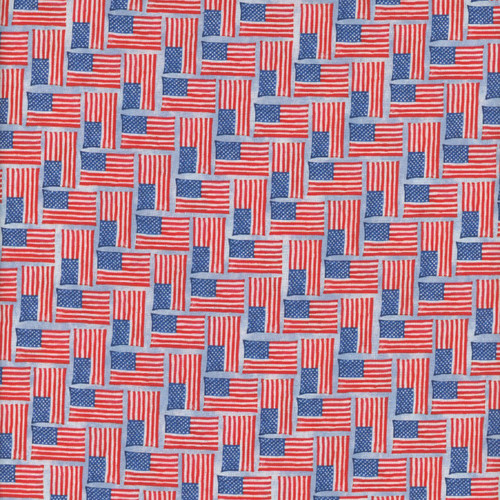 Studio E Fabrics Liberty Barn Gwendolyn Babbitt American Flags  Light Blue