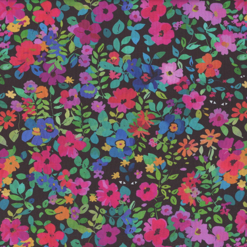 In the Beginning Fabrics Flock Together by Jason Yenter Garden Flowers on Black