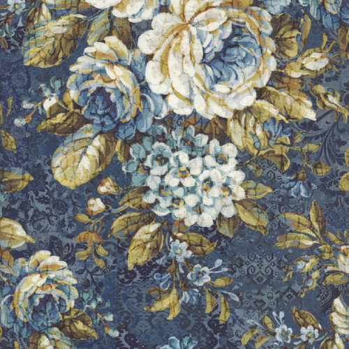 In the Beginning Fabrics Carpet Bag Romance Blue Vintage Floral Bouquet