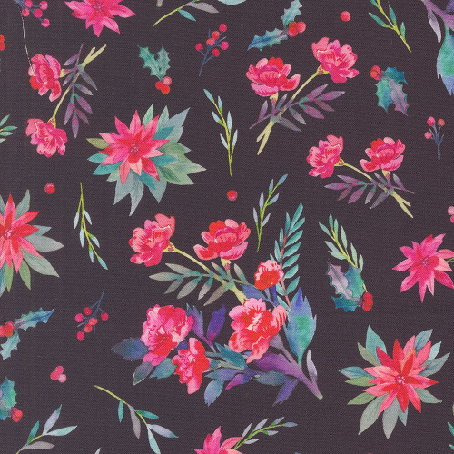 Moda Fabrics Love And Cheer Amarilys Henderson Christmas Bouquet Coal Black