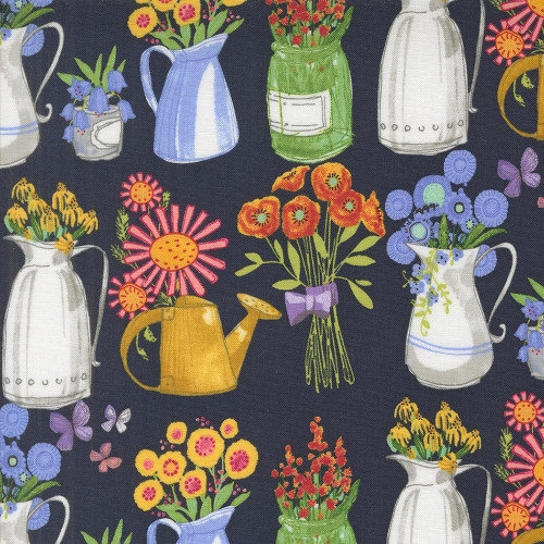 Moda Fabrics Superbloom Robin Pickens Flea Market Vases Indigo Dark Blue