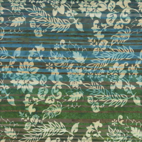 Riley Blake Fabrics Expressions Batiks Color Bands Lagoon Beach Blue Floral Damask Over Stripe